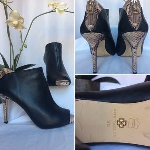 Black Leather Peekaboo Toe High Heel Bootie Sz. 8